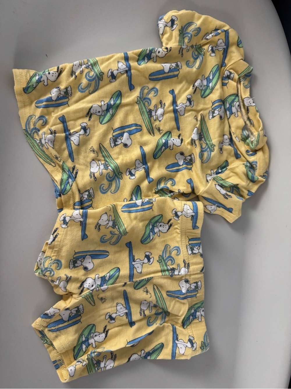 Peanuts Yellow Surfing Snoopy Kids Shirt Sleeve Shirt and Shorts Set